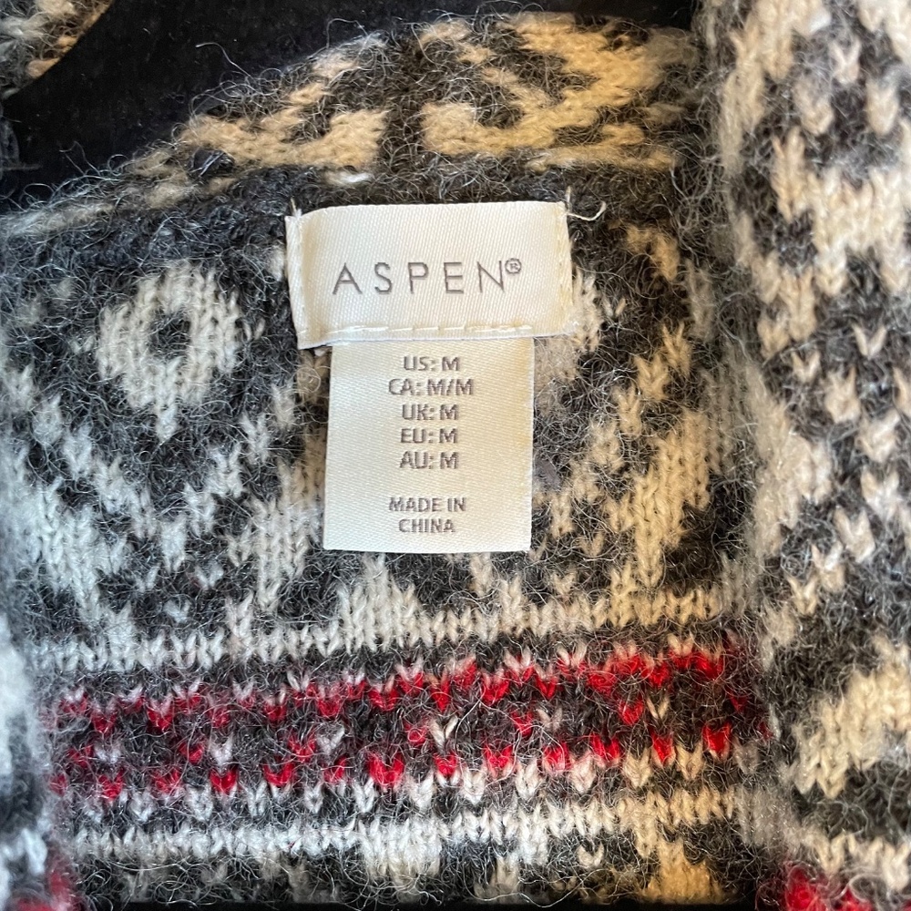 ASPEN Fair Isle Nordic Scandi Duster Sweater Cardigan Shawl Collar Pockets - Picture 5 of 11